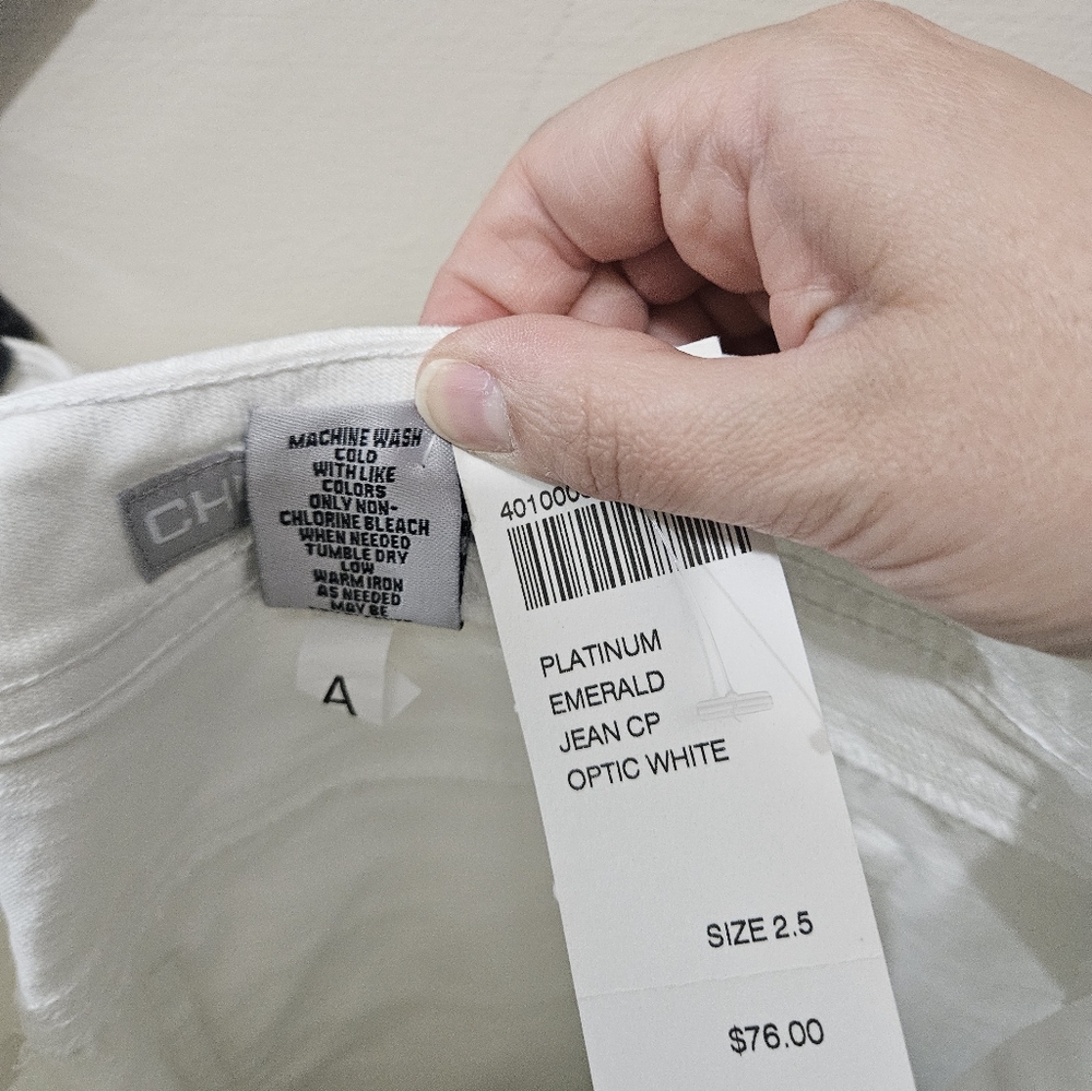 Chico's Platinum White Emarald Crop Straight High Rise Denim Jeans Size LG/14 - Picture 11 of 11